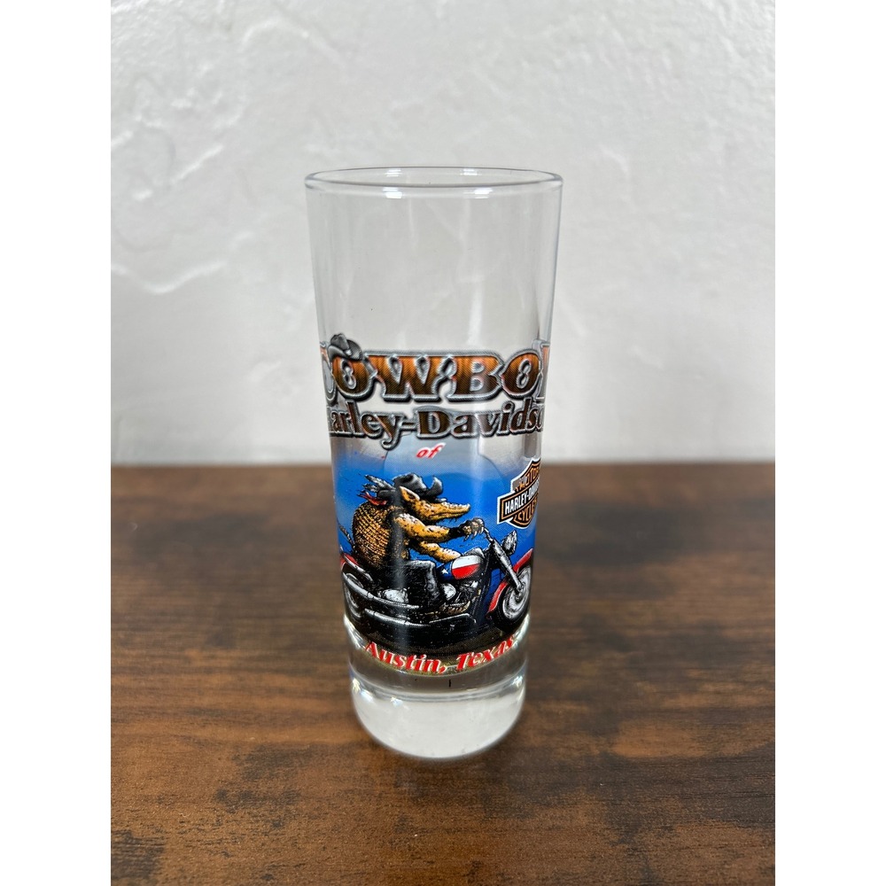Harley-Davidson Austin Texas Cowboy Armadillo Shooter Shot Glass Clear 4 inch